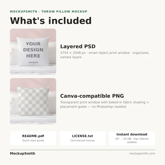 Spring Pillow Mockup | Tulip Bedroom PSD Smart Object Template + Canva PNG | Square Throw Pillow Mock Up Instant Download thumbnail 4