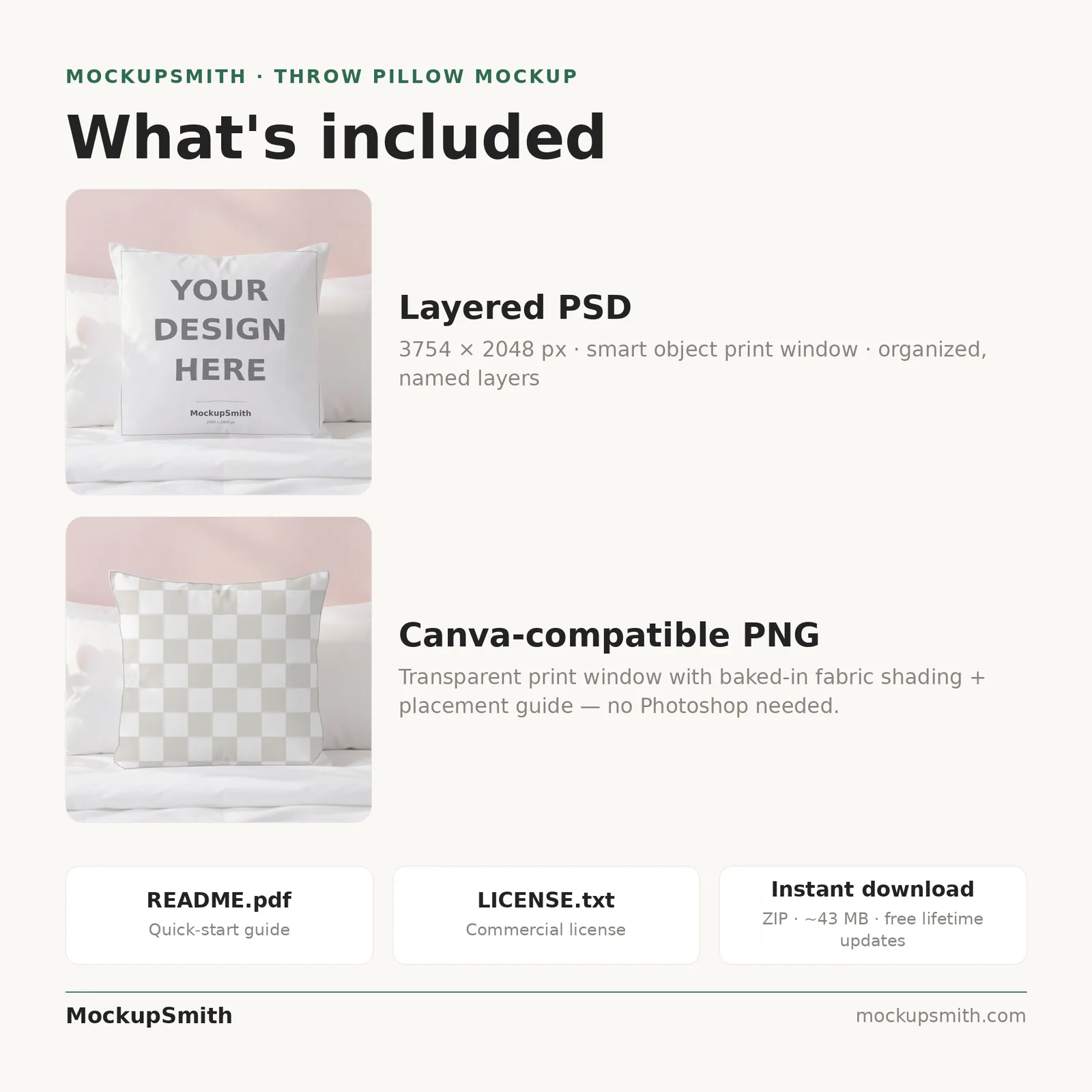 Spring Pillow Mockup | Tulip Bedroom PSD Smart Object Template + Canva PNG | Square Throw Pillow Mock Up Instant Download