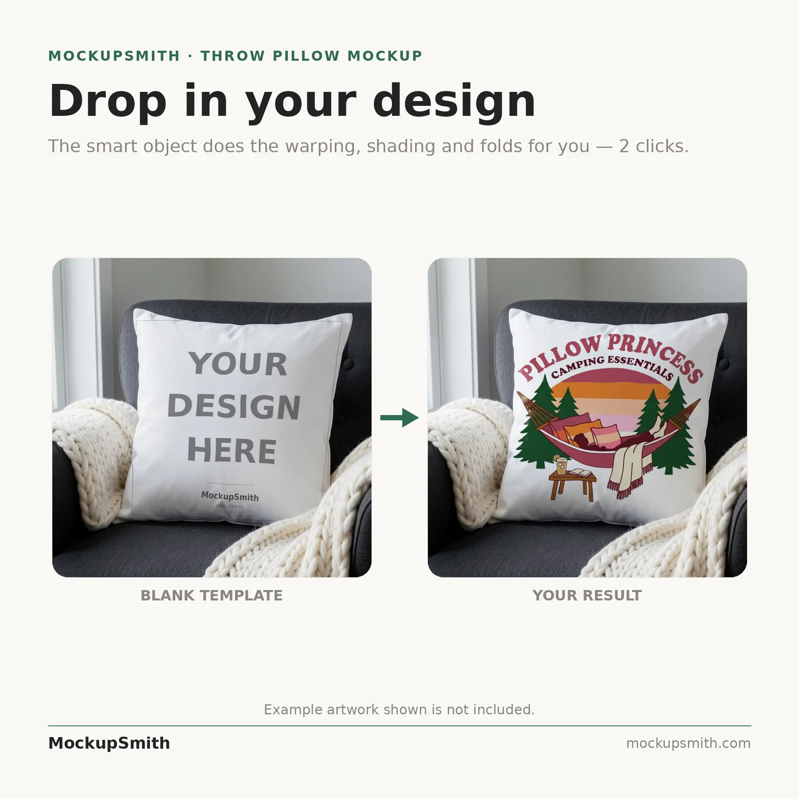 Winter Pillow Mockup | Cozy Armchair Snowy Window PSD Smart Object Template + Canva PNG | Square Throw Pillow Mock Up Instant Download