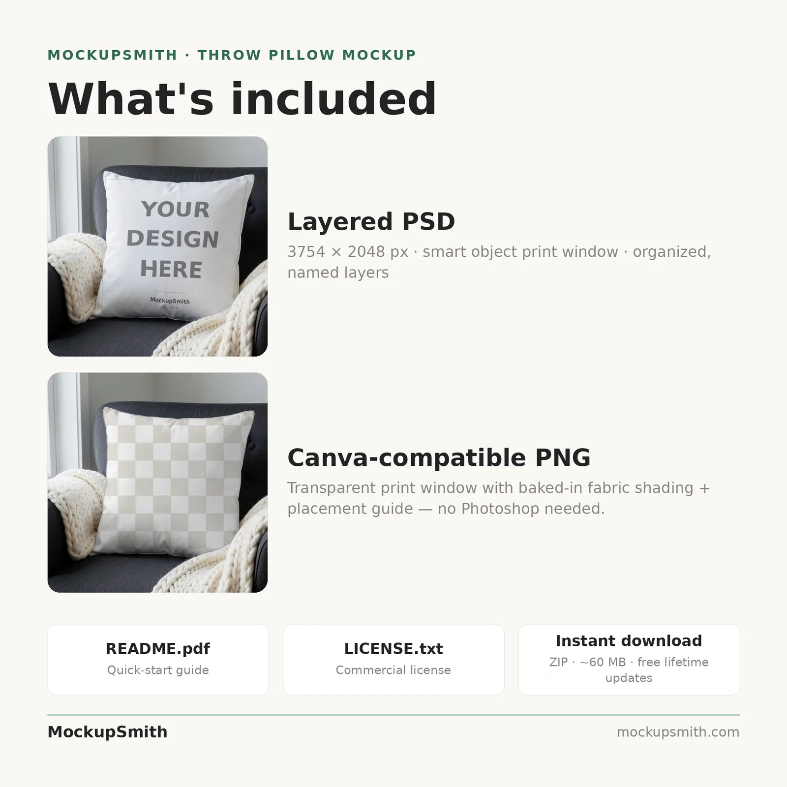 Winter Pillow Mockup | Cozy Armchair Snowy Window PSD Smart Object Template + Canva PNG | Square Throw Pillow Mock Up Instant Download