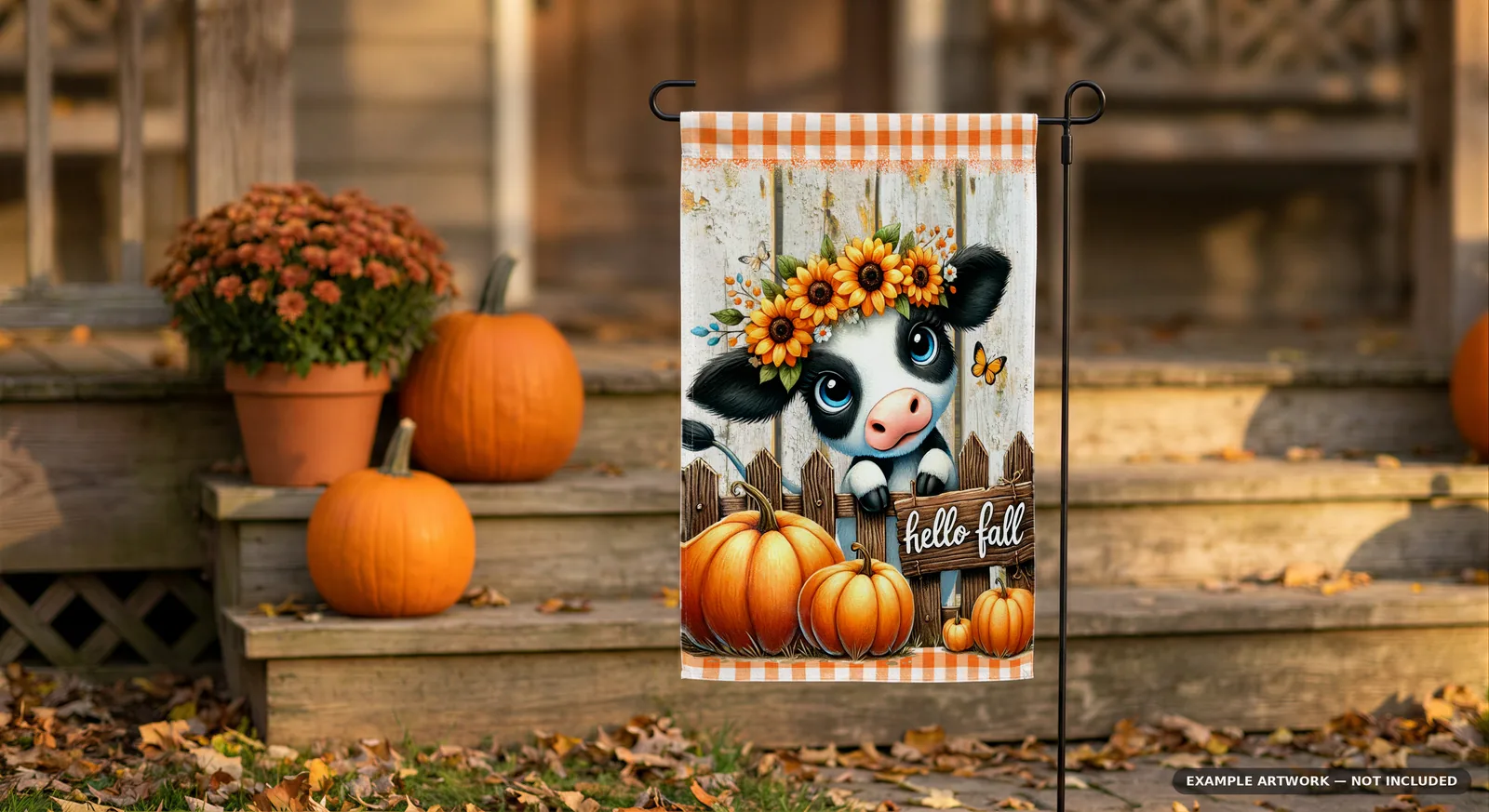 Autumn Garden Flag Mockup | Cozy Pumpkin Porch PSD Smart Object Template | Fall Yard Flag Mock Up Instant Digital Download