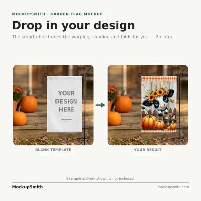 Autumn Garden Flag Mockup | Cozy Pumpkin Porch PSD Smart Object Template | Fall Yard Flag Mock Up Instant Digital Download thumbnail 3