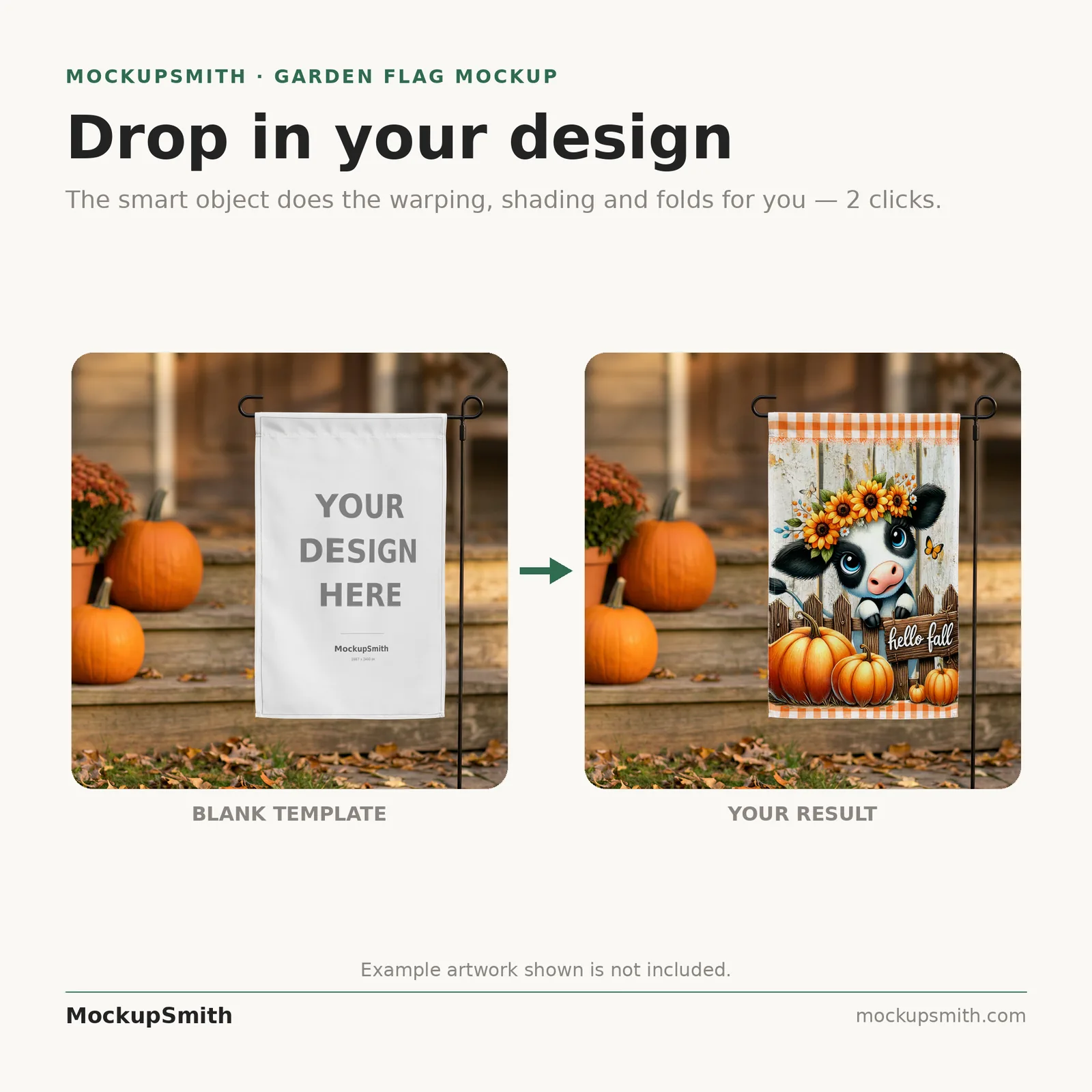 Autumn Garden Flag Mockup | Cozy Pumpkin Porch PSD Smart Object Template | Fall Yard Flag Mock Up Instant Digital Download