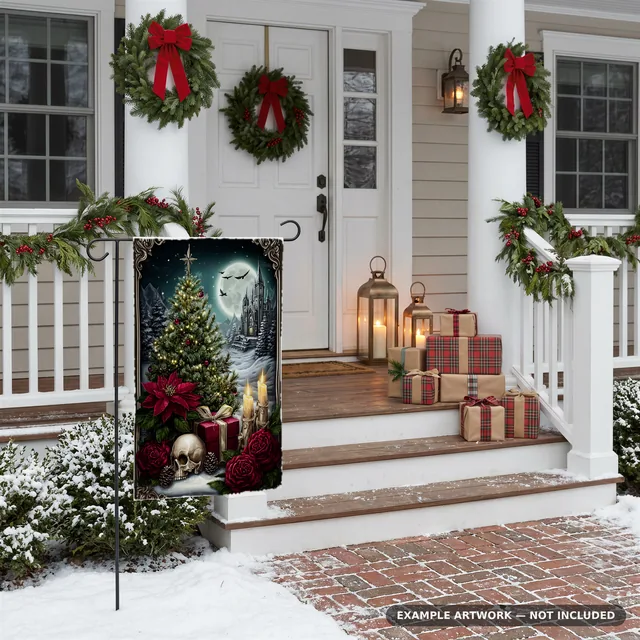 Christmas Garden Flag Mockup | Holiday Porch PSD Smart Object Template | Winter Yard Flag Mock Up Instant Digital Download thumbnail 2