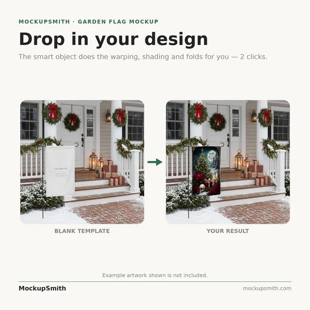 Christmas Garden Flag Mockup | Holiday Porch PSD Smart Object Template | Winter Yard Flag Mock Up Instant Digital Download thumbnail 3