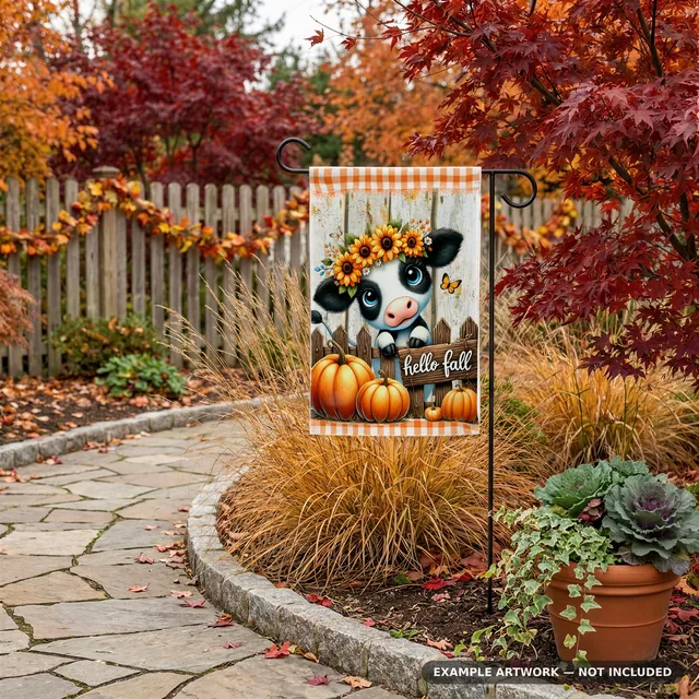 Fall Garden Flag Mockup | Autumn Leaves Garden Path PSD Smart Object Template | Yard Flag Mock Up Instant Digital Download thumbnail 2