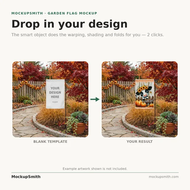 Fall Garden Flag Mockup | Autumn Leaves Garden Path PSD Smart Object Template | Yard Flag Mock Up Instant Digital Download thumbnail 3