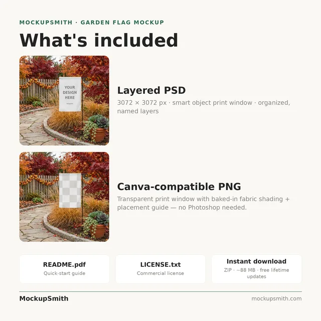 Fall Garden Flag Mockup | Autumn Leaves Garden Path PSD Smart Object Template | Yard Flag Mock Up Instant Digital Download thumbnail 4
