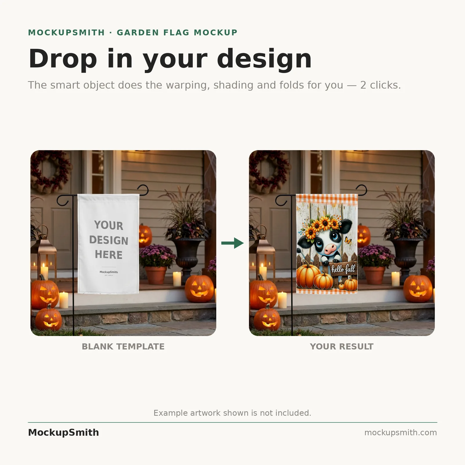 Halloween Garden Flag Mockup | Spooky Lantern Porch PSD Smart Object Template | Fall Yard Flag Mock Up Instant Digital Download