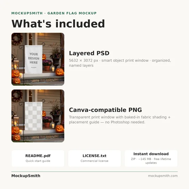 Halloween Garden Flag Mockup | Spooky Lantern Porch PSD Smart Object Template | Fall Yard Flag Mock Up Instant Digital Download thumbnail 4