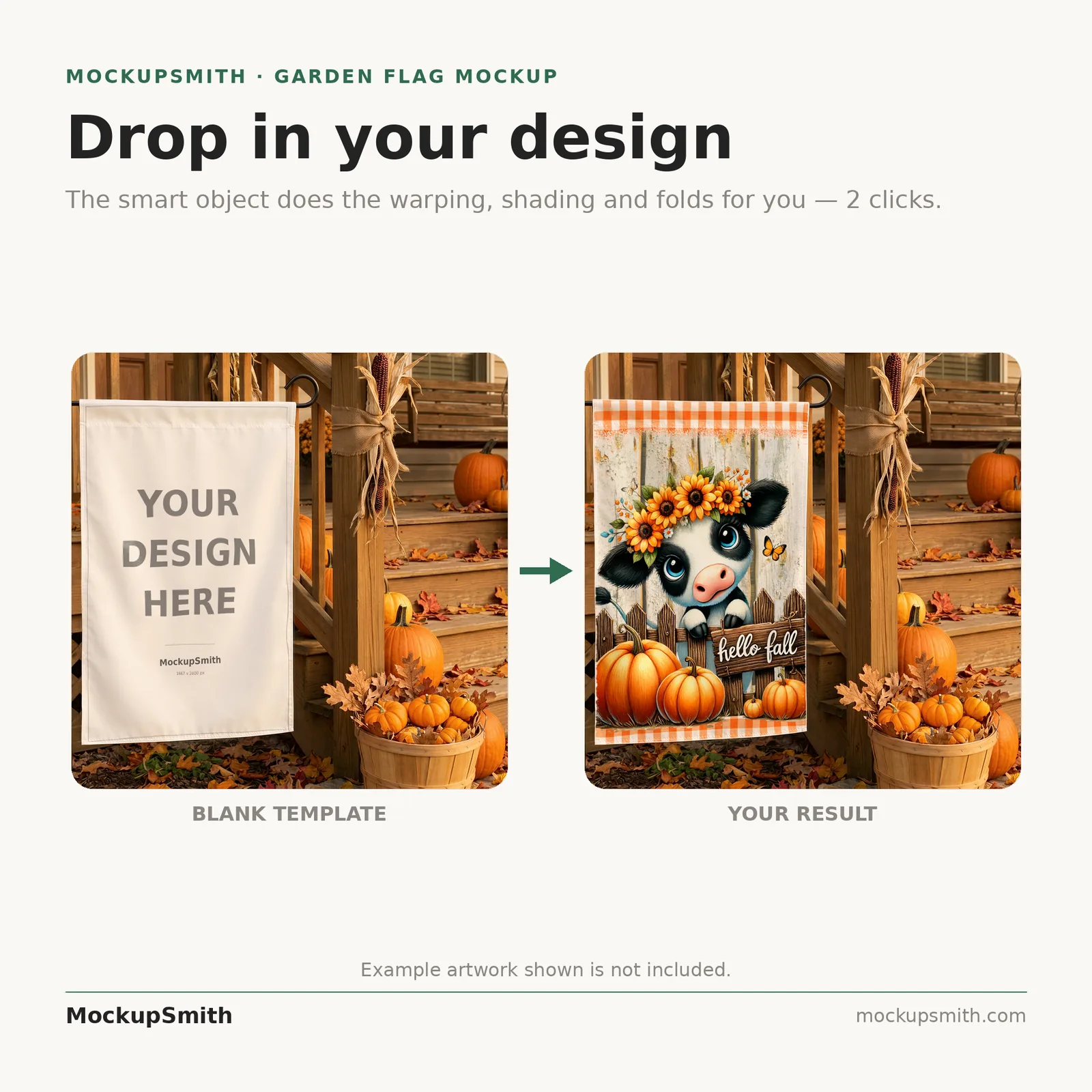 Thanksgiving Garden Flag Mockup | Pumpkin Harvest Porch PSD Smart Object Template | Fall Yard Flag Mock Up Instant Download