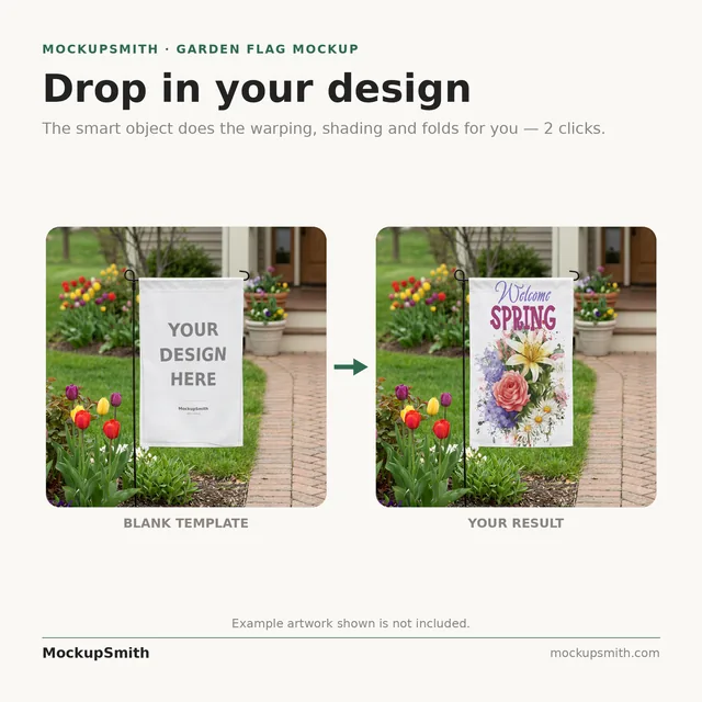 Spring Garden Flag Mockup | Tulip Front Yard PSD Smart Object Template | Easter Yard Flag Mock Up Instant Digital Download thumbnail 3