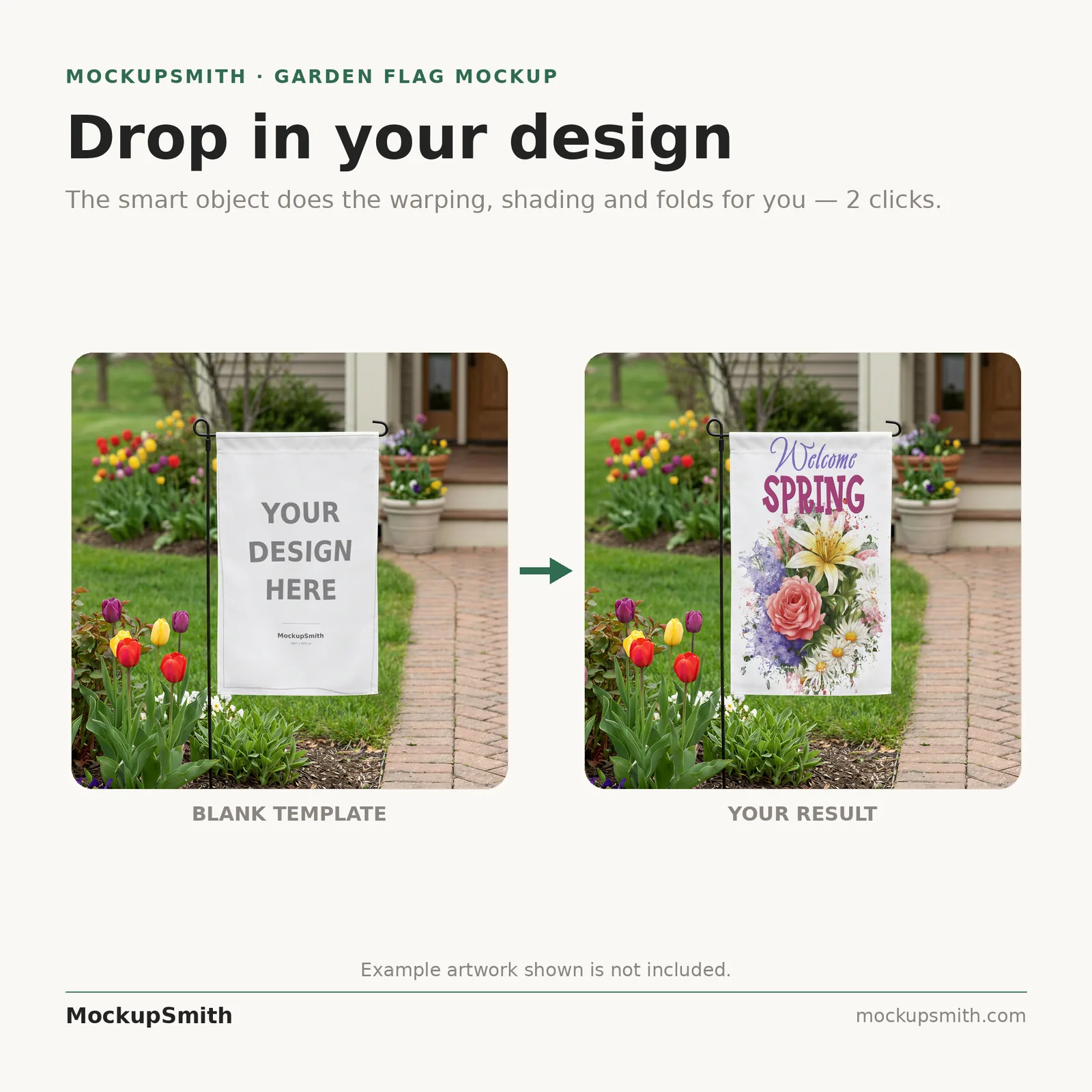 Spring Garden Flag Mockup | Tulip Front Yard PSD Smart Object Template | Easter Yard Flag Mock Up Instant Digital Download