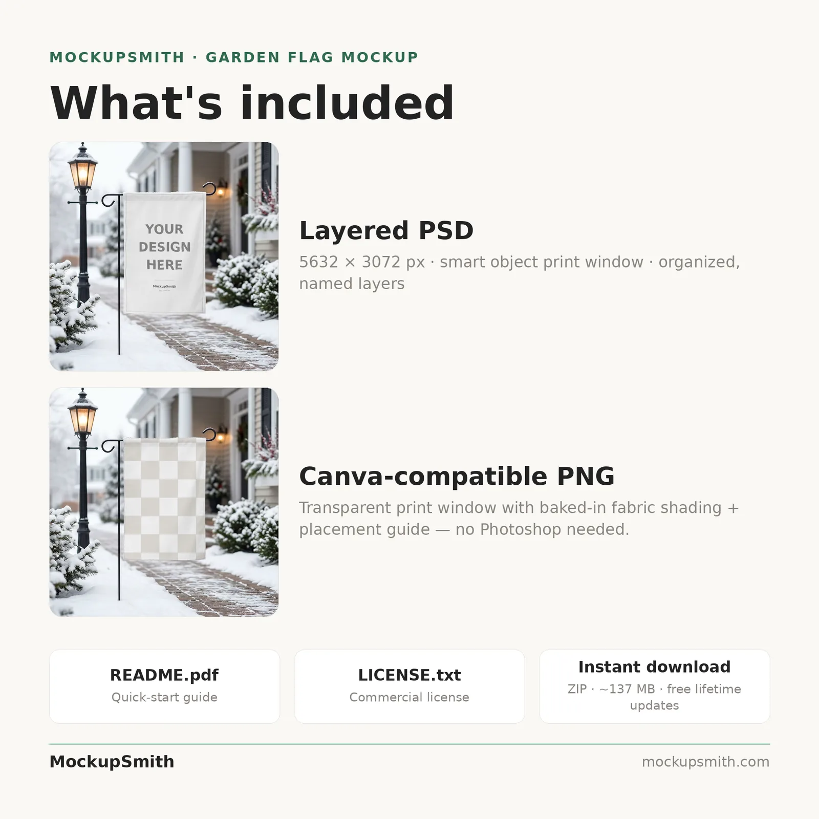 Winter Garden Flag Mockup | Snowy Path Lamppost PSD Smart Object Template | Christmas Yard Flag Mock Up Instant Digital Download