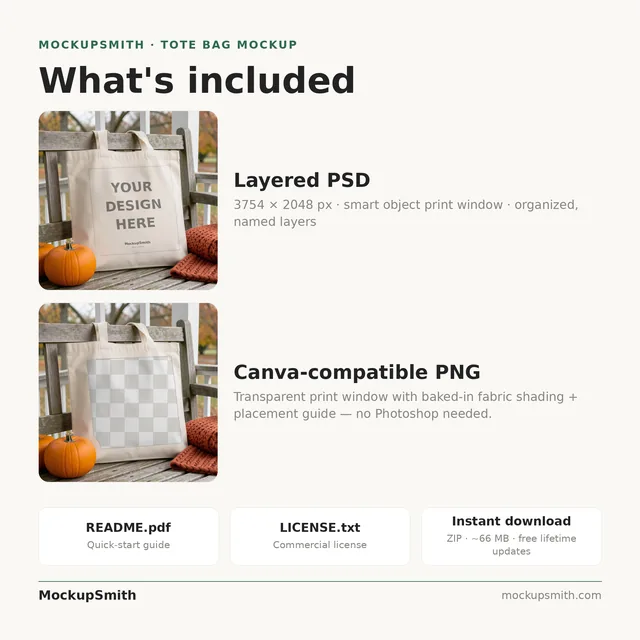 Fall Tote Bag Mockup | Autumn Porch Pumpkins PSD Smart Object Template + Canva PNG | Cozy Canvas Tote Mock Up Instant Download thumbnail 4