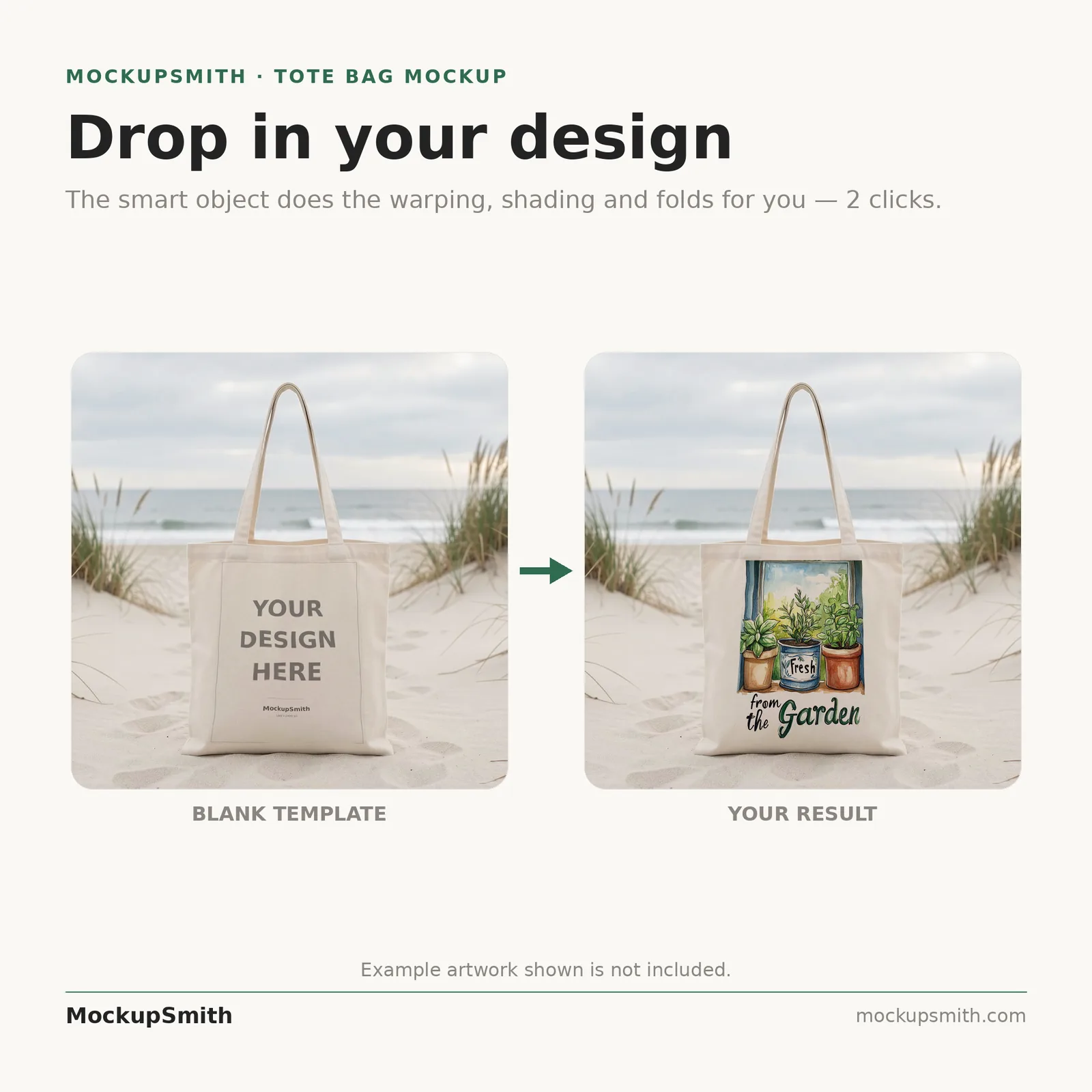 Beach Tote Bag Mockup | Coastal Dunes PSD Smart Object Template + Canva PNG | Summer Canvas Tote Mock Up Instant Download