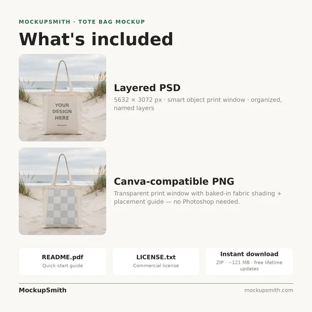 Beach Tote Bag Mockup | Coastal Dunes PSD Smart Object Template + Canva PNG | Summer Canvas Tote Mock Up Instant Download thumbnail 4