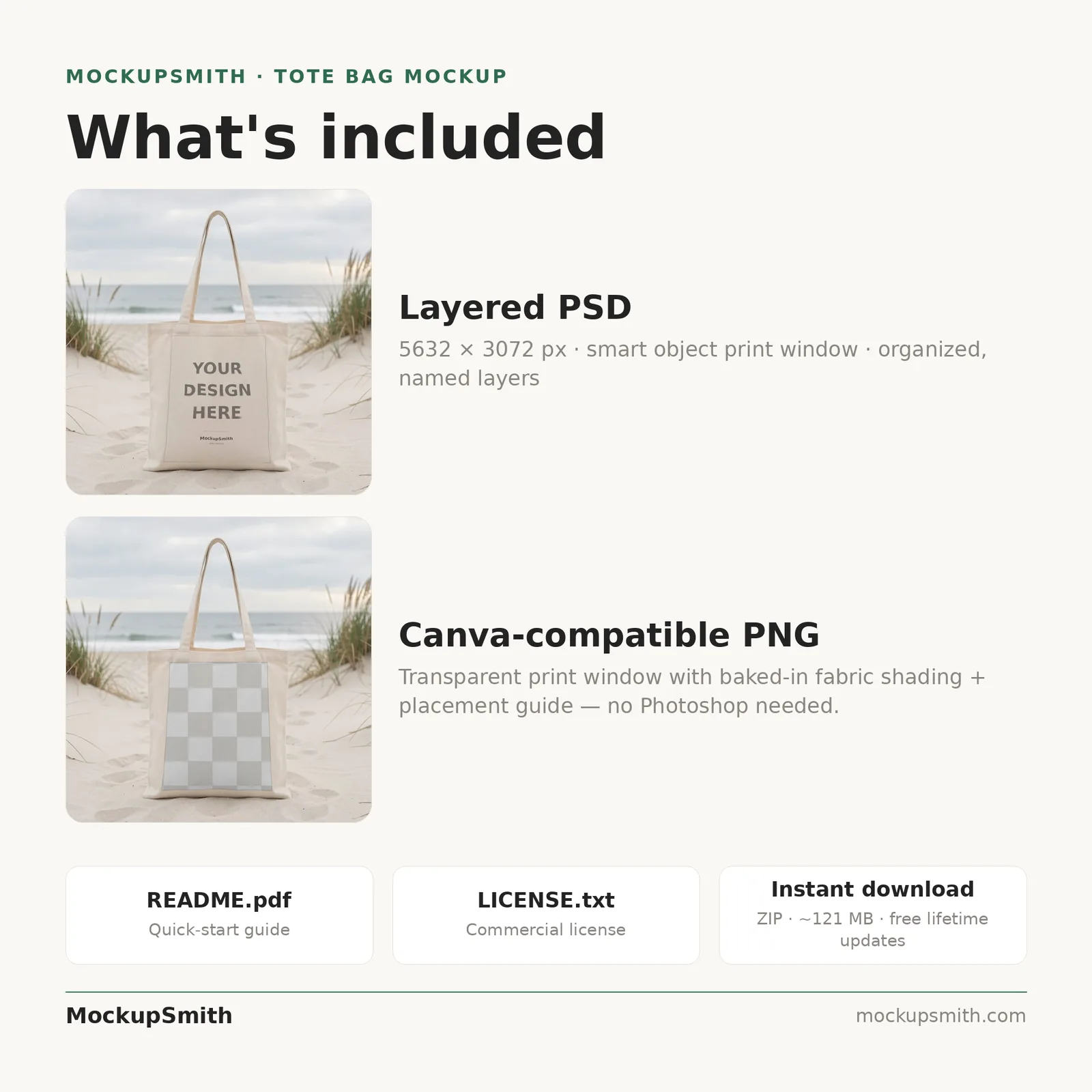 Beach Tote Bag Mockup | Coastal Dunes PSD Smart Object Template + Canva PNG | Summer Canvas Tote Mock Up Instant Download
