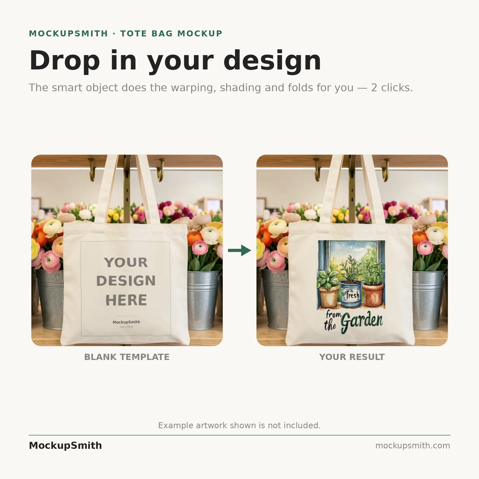 Spring Tote Bag Mockup | Flower Shop Tulips PSD Smart Object Template + Canva PNG | Floral Canvas Tote Mock Up Instant Download
