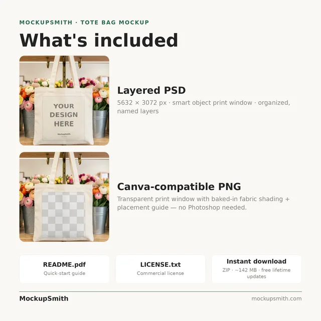 Spring Tote Bag Mockup | Flower Shop Tulips PSD Smart Object Template + Canva PNG | Floral Canvas Tote Mock Up Instant Download thumbnail 4