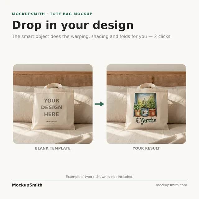 Boho Tote Bag Mockup | Neutral Linen Bedroom PSD Smart Object Template + Canva PNG | Aesthetic Canvas Tote Mock Up Download thumbnail 3