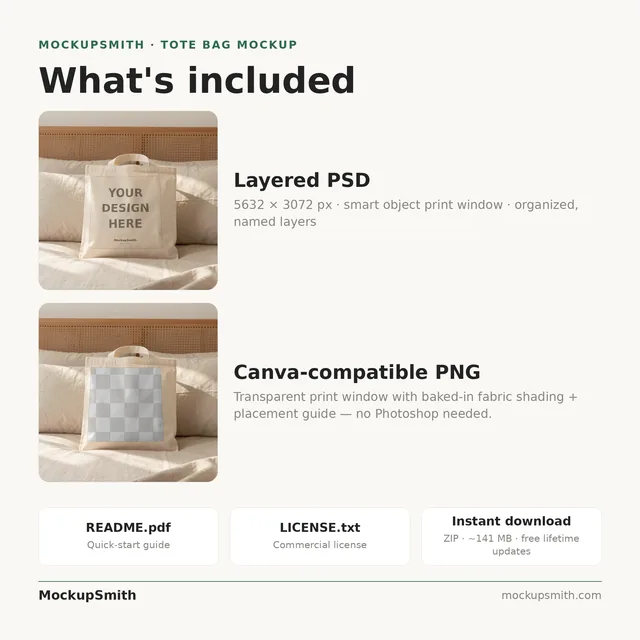 Boho Tote Bag Mockup | Neutral Linen Bedroom PSD Smart Object Template + Canva PNG | Aesthetic Canvas Tote Mock Up Download thumbnail 4