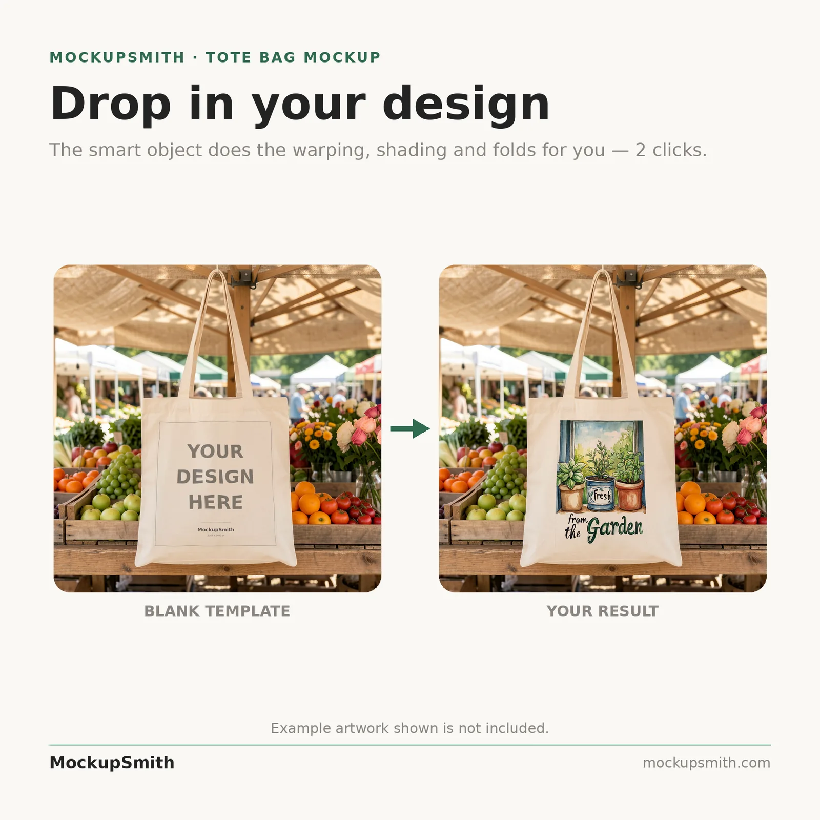 Farmers Market Tote Bag Mockup | Canvas PSD Smart Object Template + Canva PNG | Grocery Tote Mock Up Instant Digital Download