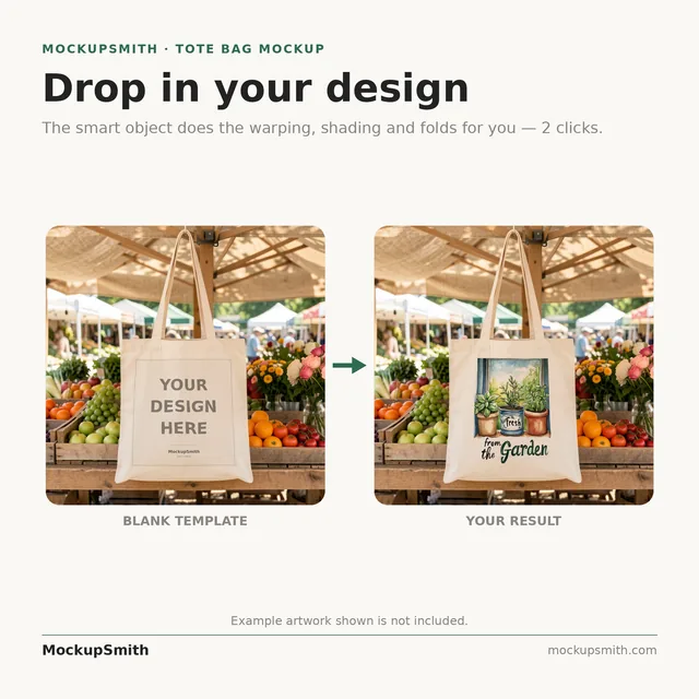Farmers Market Tote Bag Mockup | Canvas PSD Smart Object Template + Canva PNG | Grocery Tote Mock Up Instant Digital Download thumbnail 3