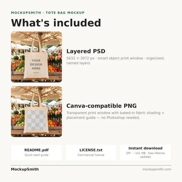 Farmers Market Tote Bag Mockup | Canvas PSD Smart Object Template + Canva PNG | Grocery Tote Mock Up Instant Digital Download thumbnail 4