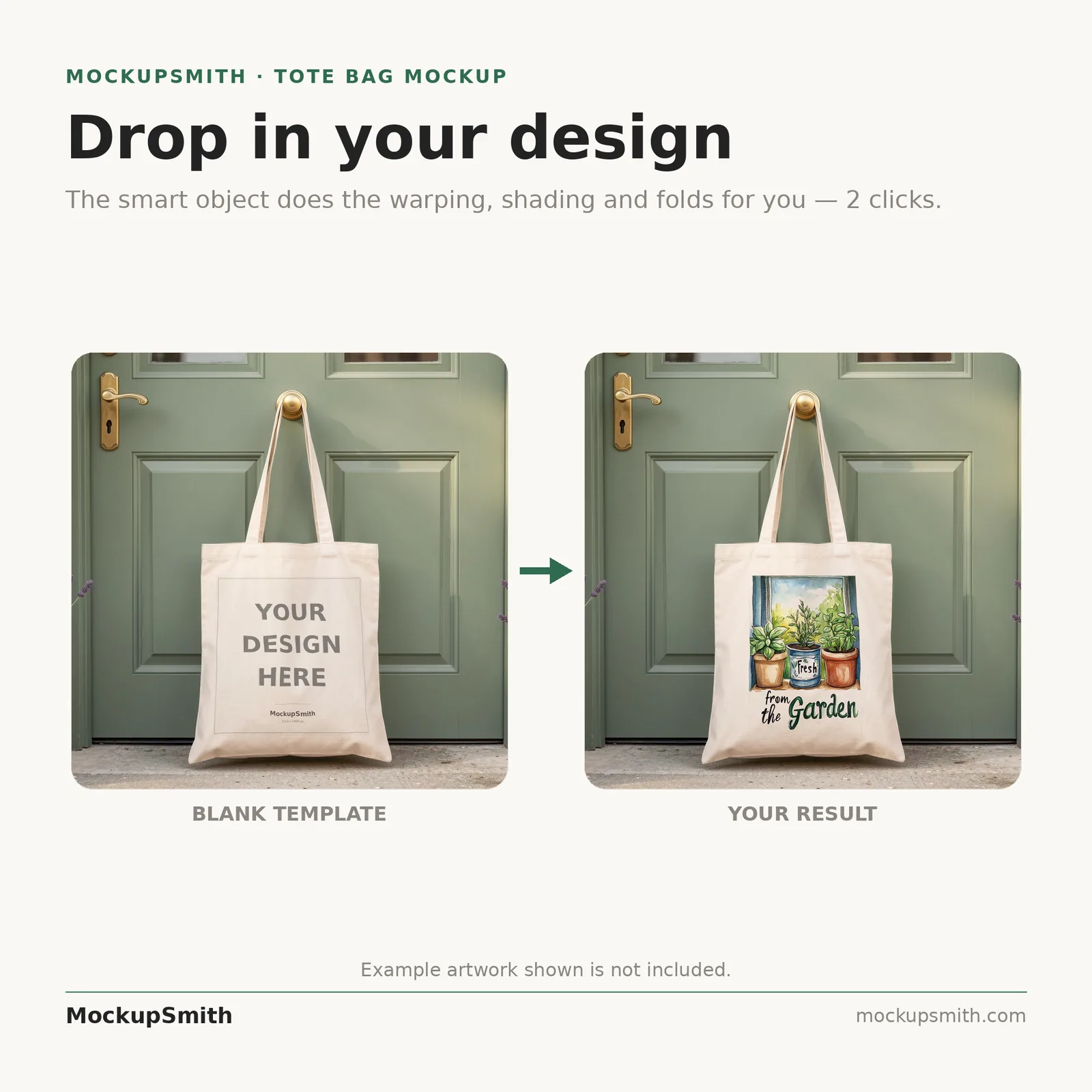 Canvas Tote Bag Mockup | Cottage Front Door PSD Smart Object Template + Canva PNG | Natural Tote Mock Up Instant Digital Download
