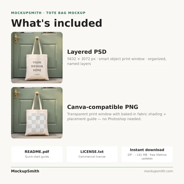 Canvas Tote Bag Mockup | Cottage Front Door PSD Smart Object Template + Canva PNG | Natural Tote Mock Up Instant Digital Download thumbnail 4
