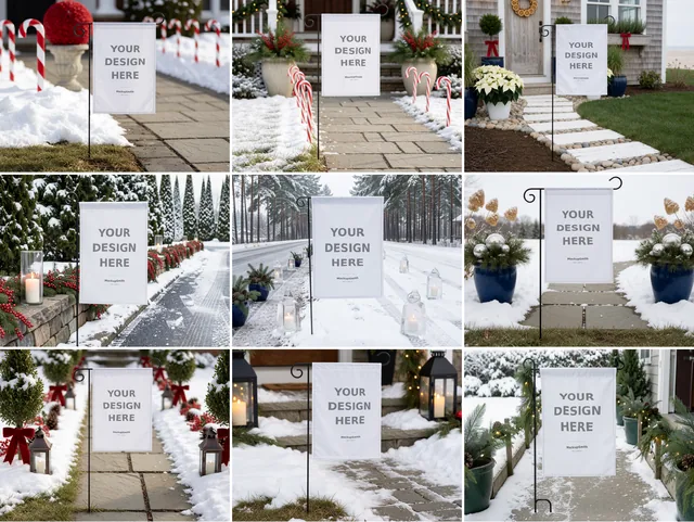 Christmas Garden Flag Mockup Bundle | 100 PSD Smart Object Templates 12.5x18 + Canva PNG | Holiday Winter Yard Flag Mock Ups for POD thumbnail 3