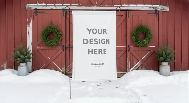 Christmas Garden Flag Mockup Bundle | 100 PSD Smart Object Templates 12.5x18 + Canva PNG | Holiday Winter Yard Flag Mock Ups for POD thumbnail 10
