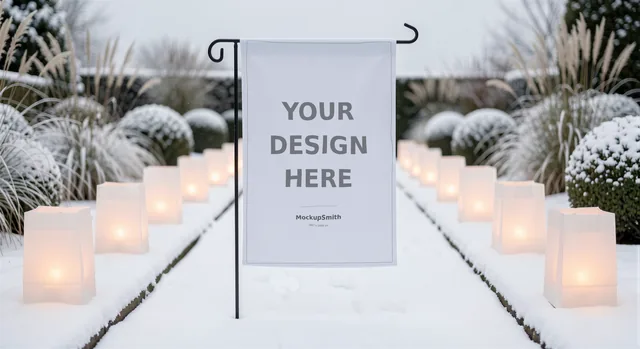 Christmas Garden Flag Mockup Bundle | 100 PSD Smart Object Templates 12.5x18 + Canva PNG | Holiday Winter Yard Flag Mock Ups for POD thumbnail 12