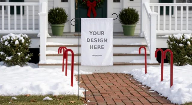 Christmas Garden Flag Mockup Bundle | 100 PSD Smart Object Templates 12.5x18 + Canva PNG | Holiday Winter Yard Flag Mock Ups for POD thumbnail 14
