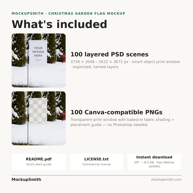 Christmas Garden Flag Mockup Bundle | 100 PSD Smart Object Templates 12.5x18 + Canva PNG | Holiday Winter Yard Flag Mock Ups for POD thumbnail 16