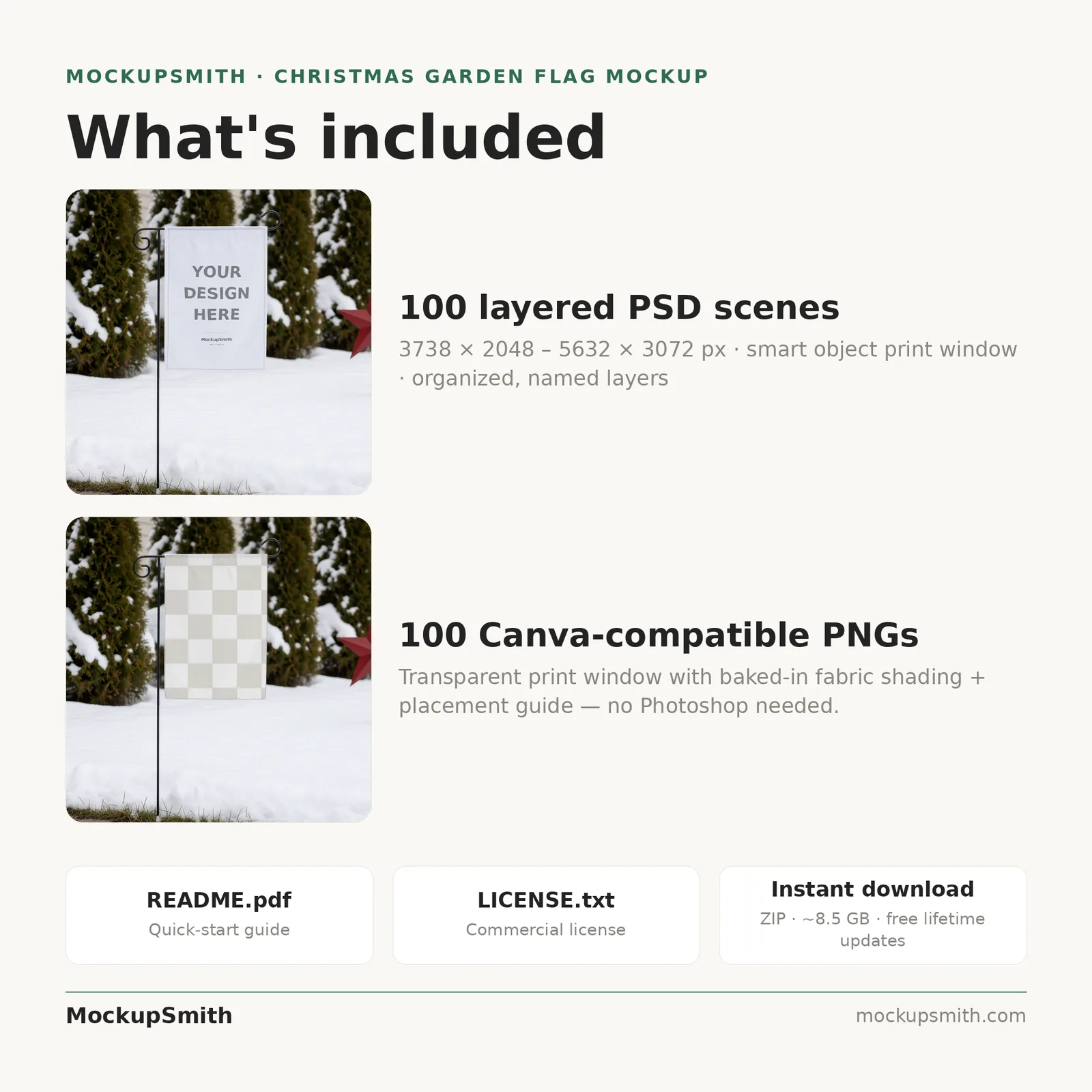 Christmas Garden Flag Mockup Bundle | 100 PSD Smart Object Templates 12.5x18 + Canva PNG | Holiday Winter Yard Flag Mock Ups for POD