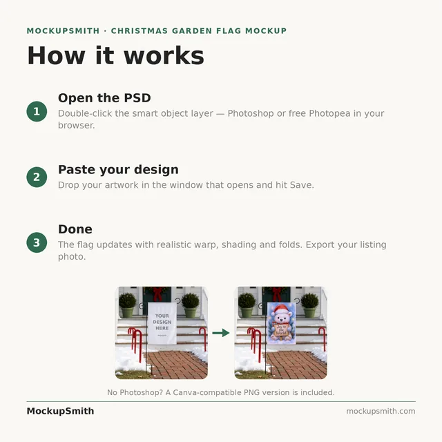 Christmas Garden Flag Mockup Bundle | 100 PSD Smart Object Templates 12.5x18 + Canva PNG | Holiday Winter Yard Flag Mock Ups for POD thumbnail 18